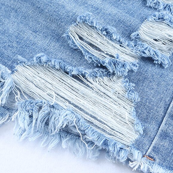 B235 Sky Blue High Rise Crossover Waist Denim Shorts - Picture 9 of 11